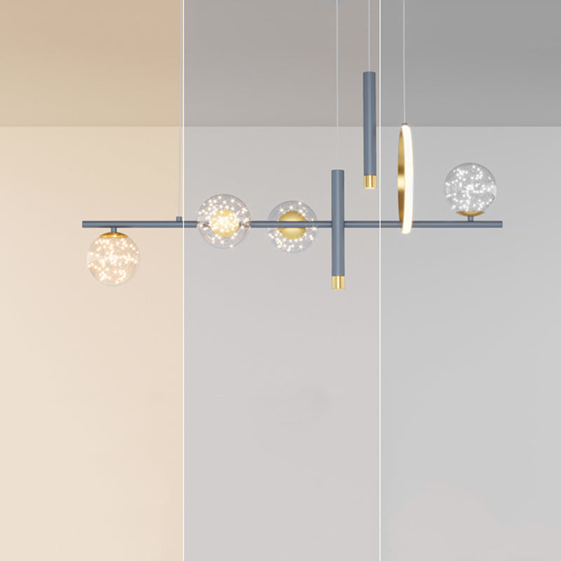 Luz colgante colgante de hierro forjado de la isla LED de lujo de lujo con sombra de vidrio transparente