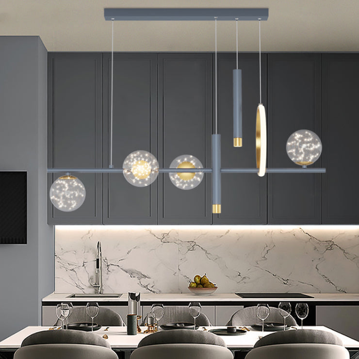 Luz colgante colgante de hierro forjado de la isla LED de lujo de lujo con sombra de vidrio transparente