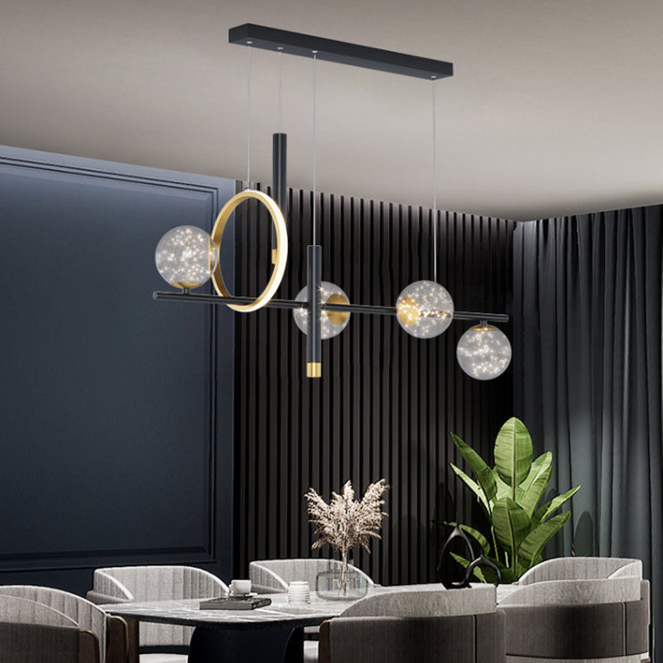 Luz colgante colgante de hierro forjado de la isla LED de lujo de lujo con sombra de vidrio transparente