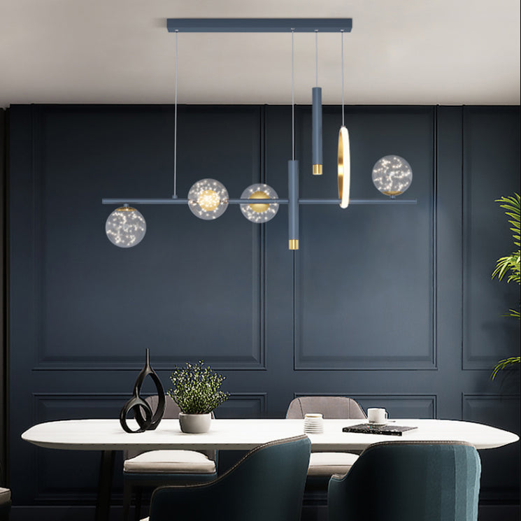 Luz colgante colgante de hierro forjado de la isla LED de lujo de lujo con sombra de vidrio transparente