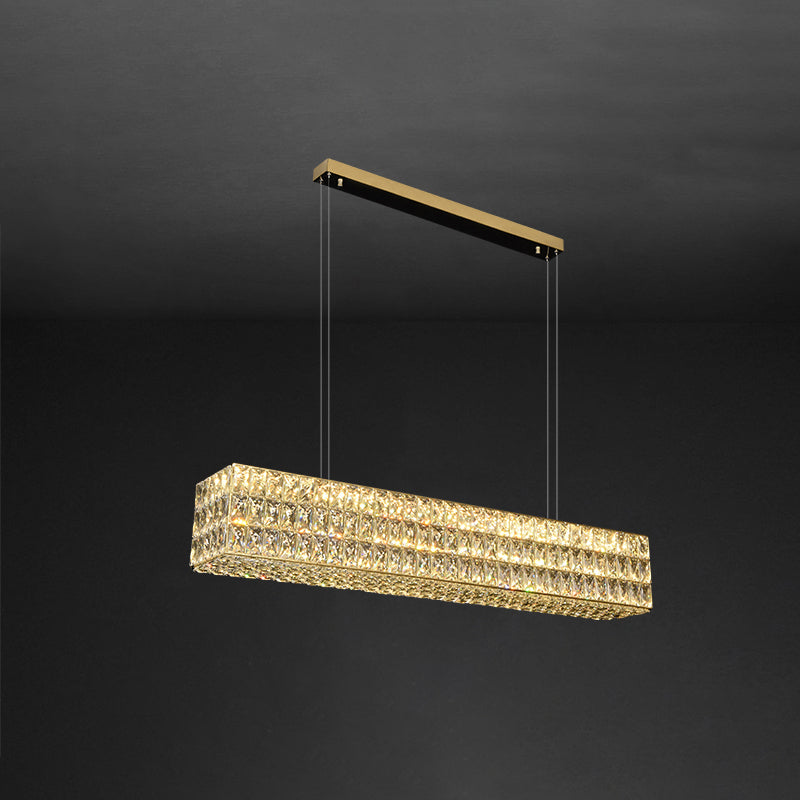 Contemporary Beveled K9 Crystal Chandelier Lamp Linear Island Pendant for Dining Room