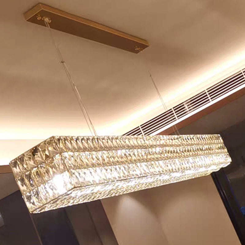Contemporary Beveled K9 Crystal Chandelier Lamp Linear Island Pendant for Dining Room