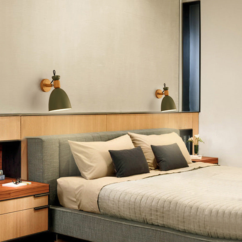 Wrought Iron Macaron Wall Sconce in Modern Concise Style Wooden Dome Wall Lamp for Interior Spaces