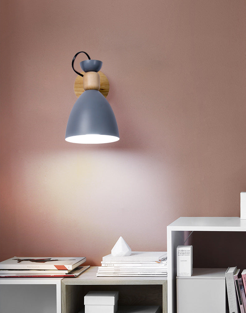 Wrought Iron Macaron Wall Sconce in Modern Concise Style Wooden Dome Wall Lamp for Interior Spaces