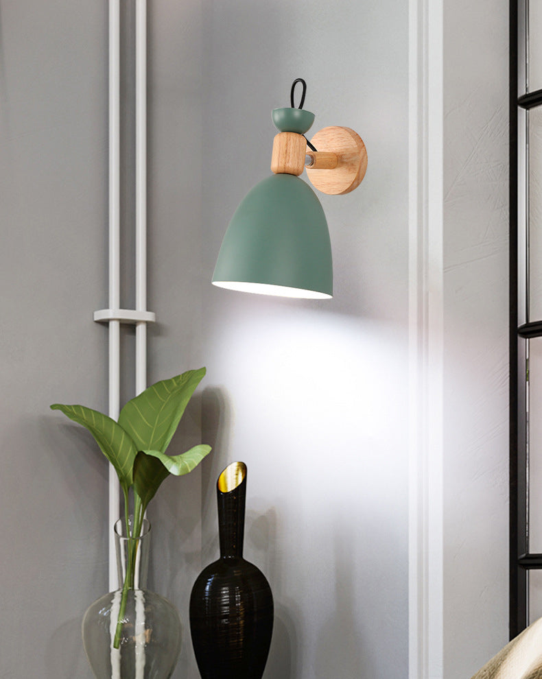 Wrought Iron Macaron Wall Sconce in Modern Concise Style Wooden Dome Wall Lamp for Interior Spaces