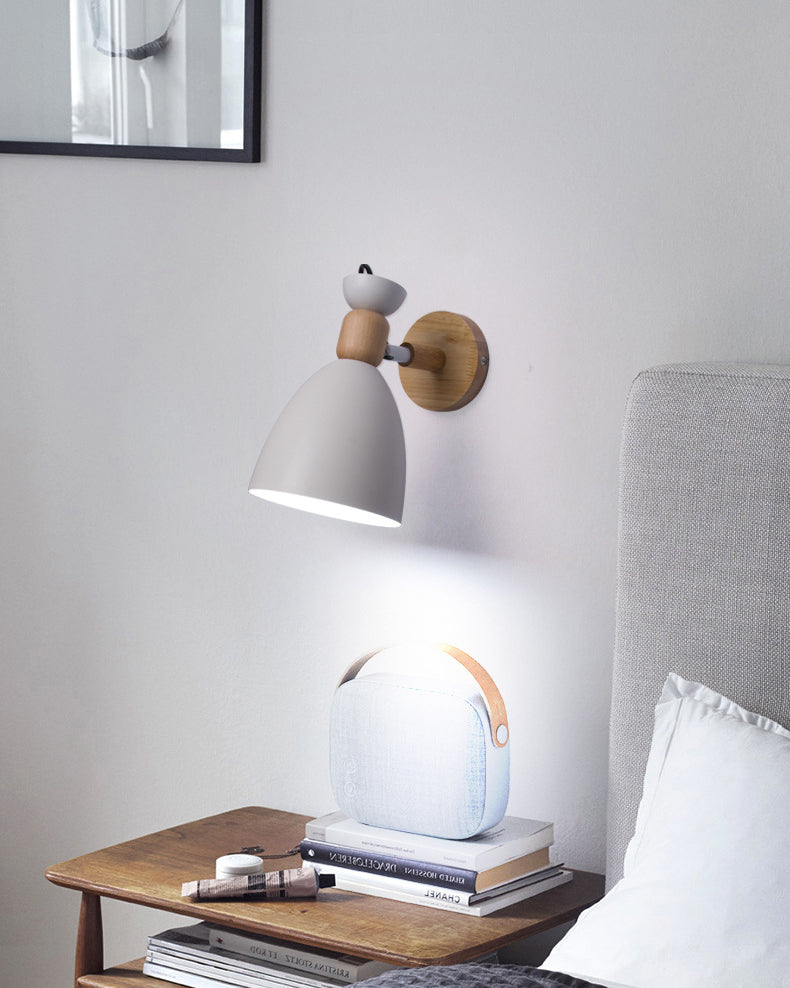 Wrought Iron Macaron Wall Sconce in Modern Concise Style Wooden Dome Wall Lamp for Interior Spaces