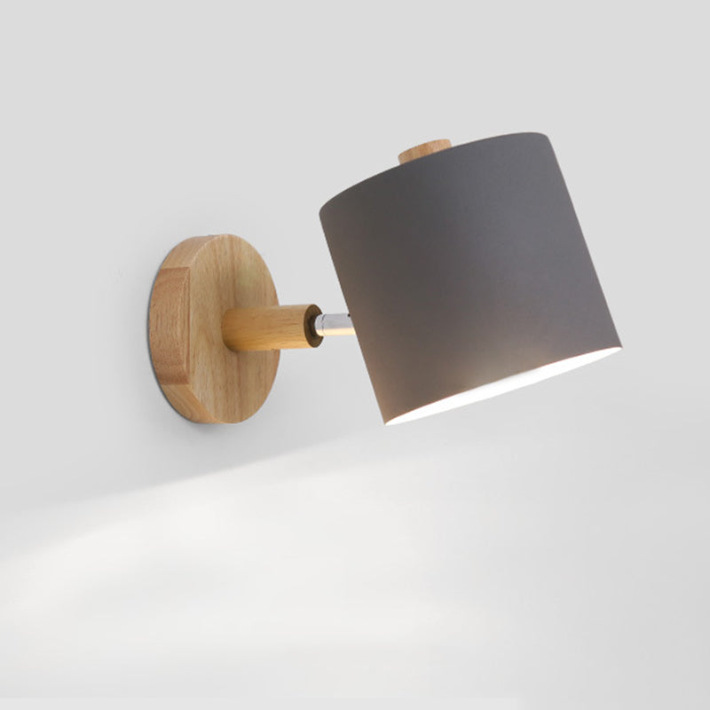 Lámpara de pared de pared de macarrón creativo moderno Luz de pared geométrica de madera con sombra de hierro forjado