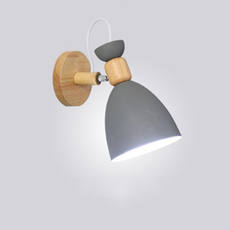 Lámpara de pared de pared de macarrón creativo moderno Luz de pared geométrica de madera con sombra de hierro forjado