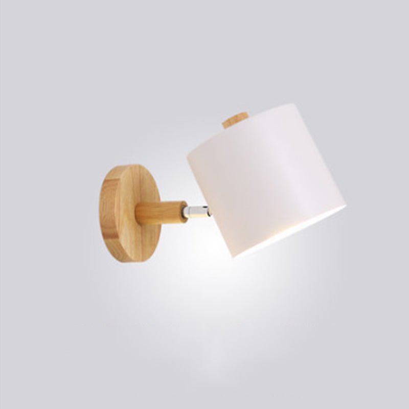 Lámpara de pared de pared de macarrón creativo moderno Luz de pared geométrica de madera con sombra de hierro forjado