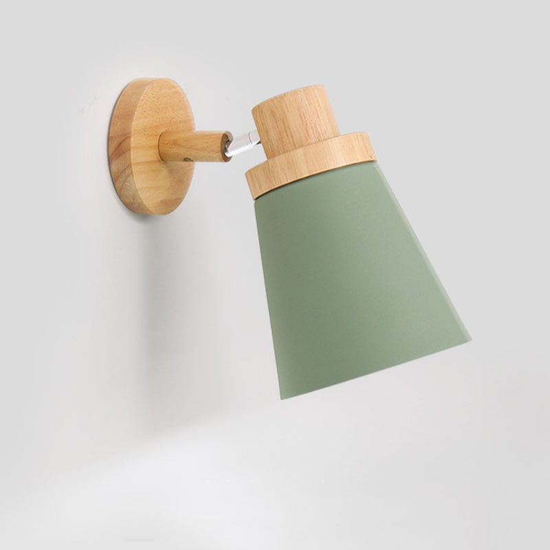 Lámpara de pared de pared de macarrón creativo moderno Luz de pared geométrica de madera con sombra de hierro forjado