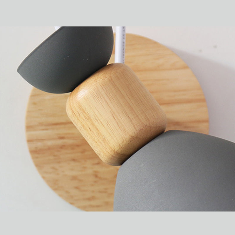 Lámpara de pared de pared de macarrón creativo moderno Luz de pared geométrica de madera con sombra de hierro forjado