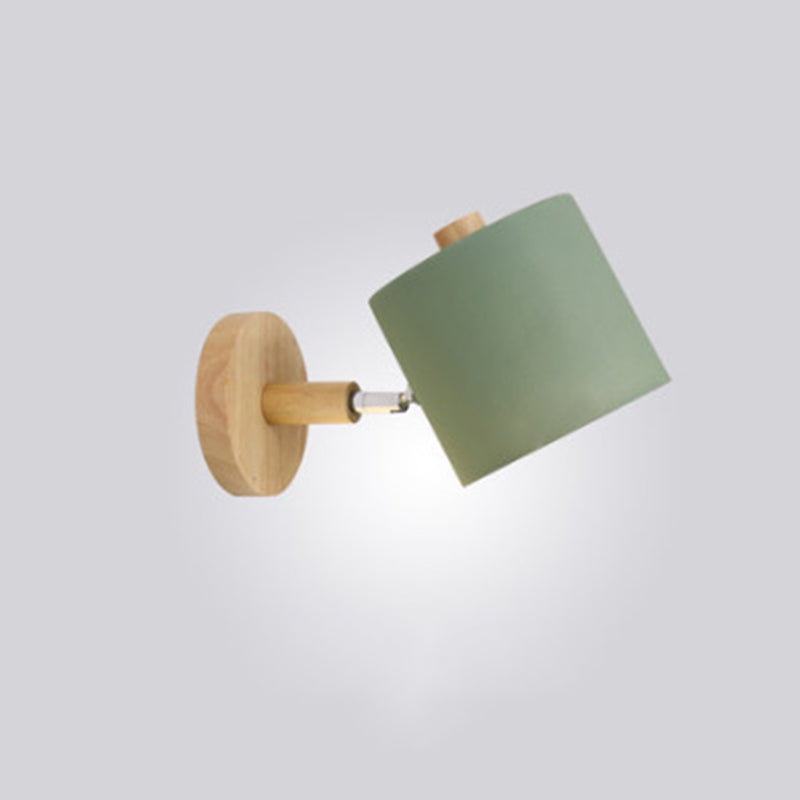 Lámpara de pared de pared de macarrón creativo moderno Luz de pared geométrica de madera con sombra de hierro forjado