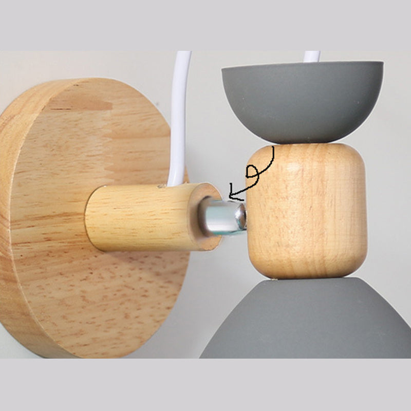 Lámpara de pared de pared de macarrón creativo moderno Luz de pared geométrica de madera con sombra de hierro forjado