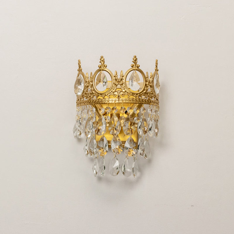 Crown Wall Sconce Lighting Modern Style Crystal 3-Lights Wall Mount Light in Brass