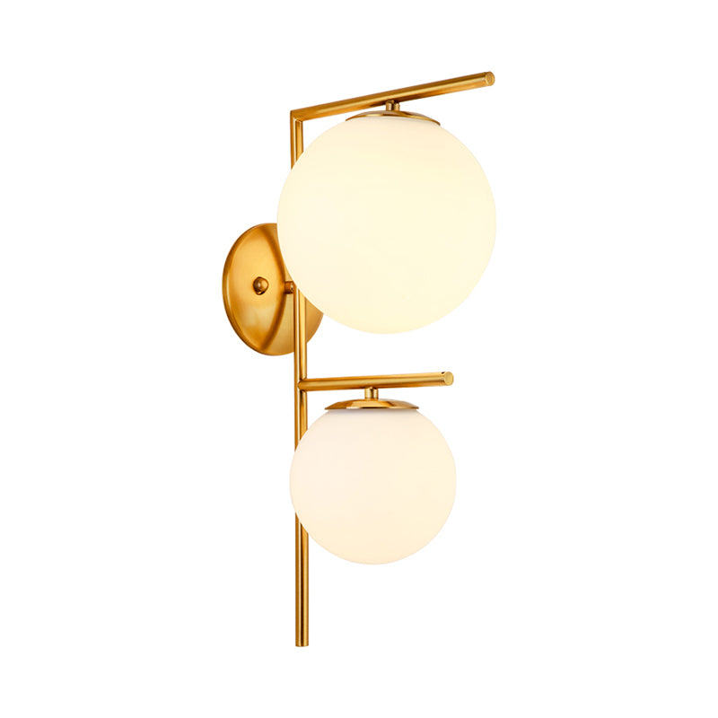 White Glass Spherical Sconce Contemporary 2 Heads Wall Mounted Light Fixture in Gold