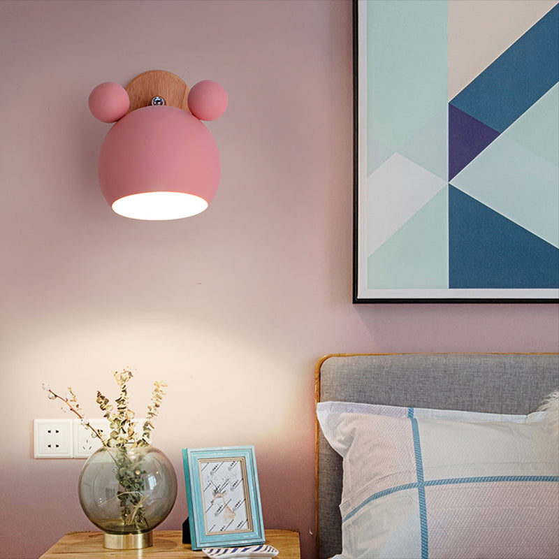 Modern Creative Globe Wall Lamp Wooden Macaron Wall Light with Wrought Iron Shade