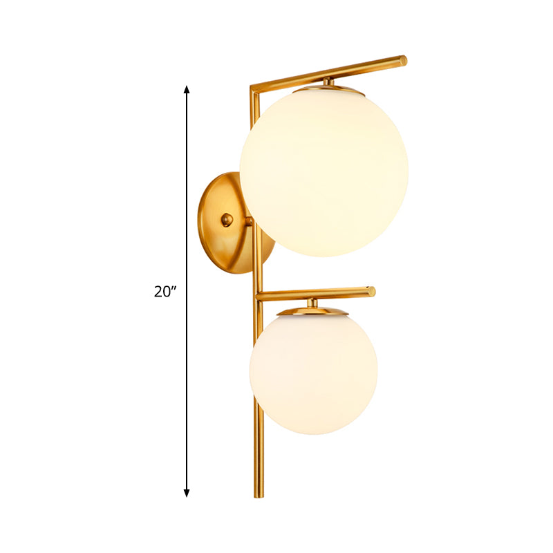 White Glass Spherical Sconce Contemporary 2 Heads Wall Mounted Light Fixture in Gold