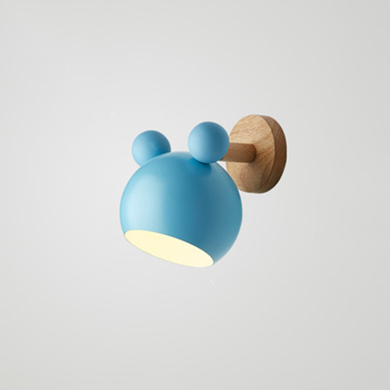 Modern Creative Globe Wall Lamp Wooden Macaron Wall Light with Wrought Iron Shade