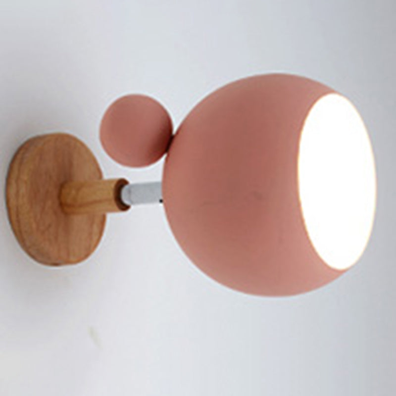 Modern Creative Globe Wall Lamp Wooden Macaron Wall Light with Wrought Iron Shade