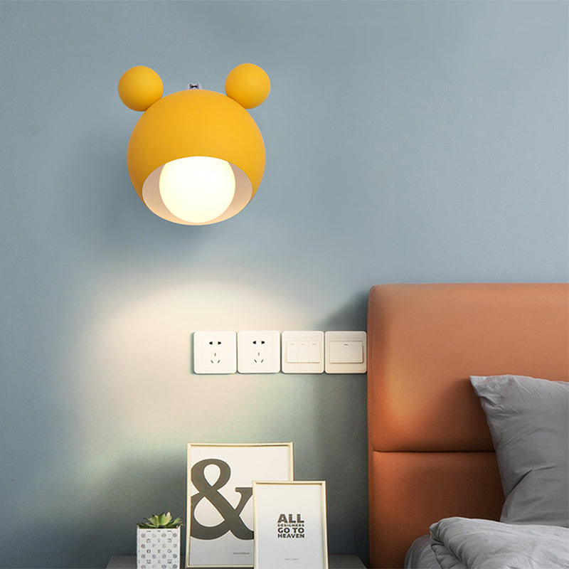 Modern Creative Globe Wall Lamp Wooden Macaron Wall Light with Wrought Iron Shade