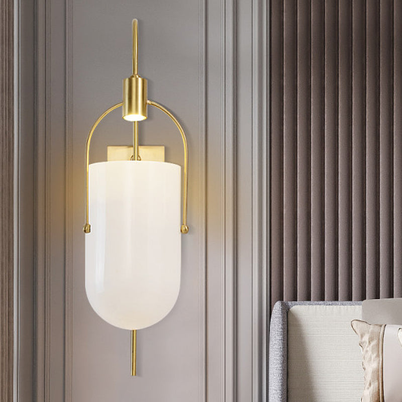 Pill Capsule Sconce Light Modernism Milky Glass 1 Bulb Wall Mounted Lighting in Brass