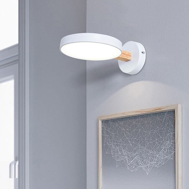 Modern Minimalist Circular LED Wall Lamp Wrought Iron Macaron Wall Light with Acrylic Shade