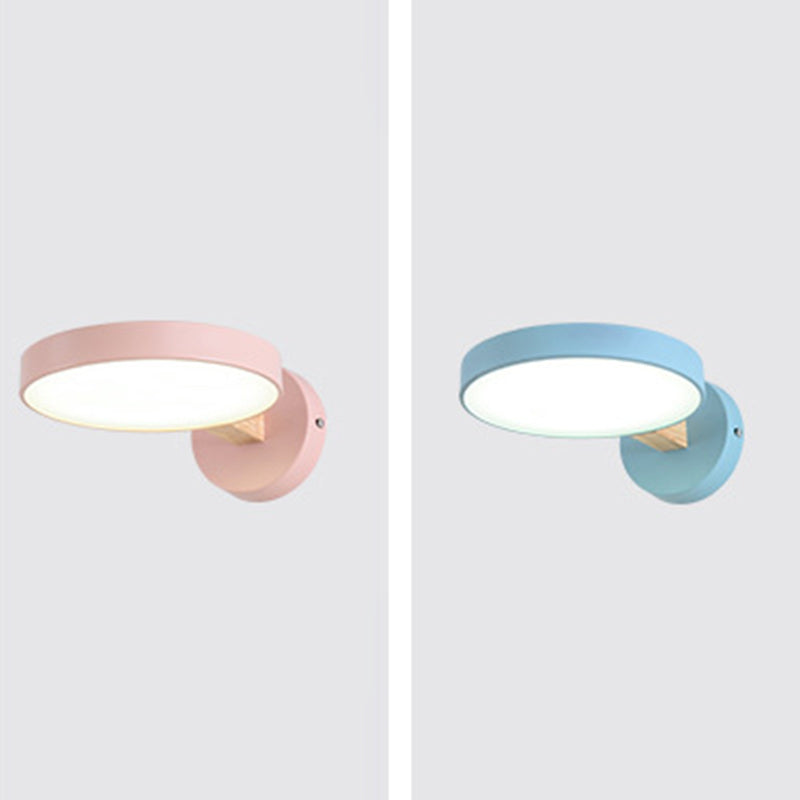 Modern Minimalist Circular LED Wall Lamp Wrought Iron Macaron Wall Light with Acrylic Shade
