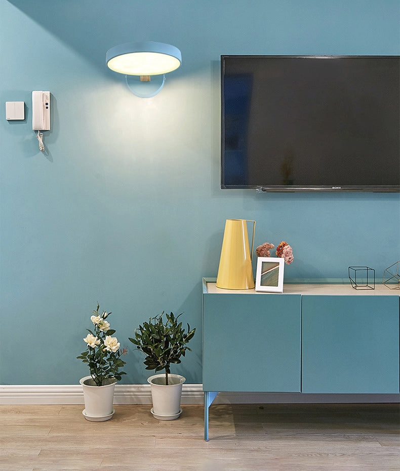 Modern Minimalist Circular LED Wall Lamp Wrought Iron Macaron Wall Light with Acrylic Shade