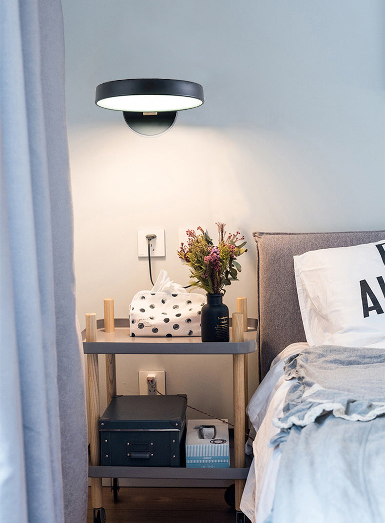 Modern Minimalist Circular LED Wall Lamp Wrought Iron Macaron Wall Light with Acrylic Shade