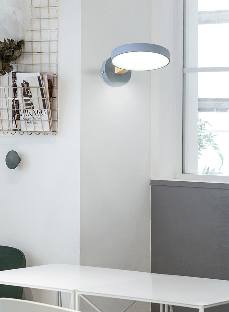 Modern Minimalist Circular LED Wall Lamp Wrought Iron Macaron Wall Light with Acrylic Shade