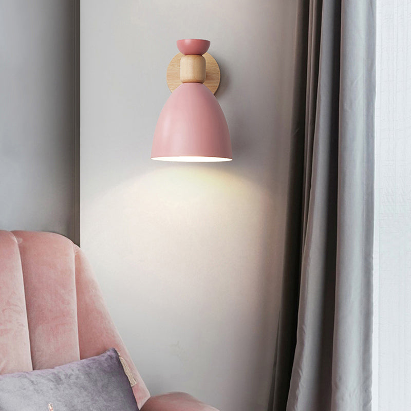 Wrought Iron Macaron Wall Sconce in Modern Concise Style Wooden Geometric Wall Lamp for Bedroom