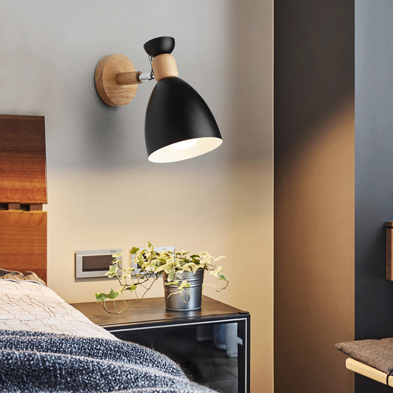 Wrought Iron Macaron Wall Sconce in Modern Concise Style Wooden Geometric Wall Lamp for Bedroom