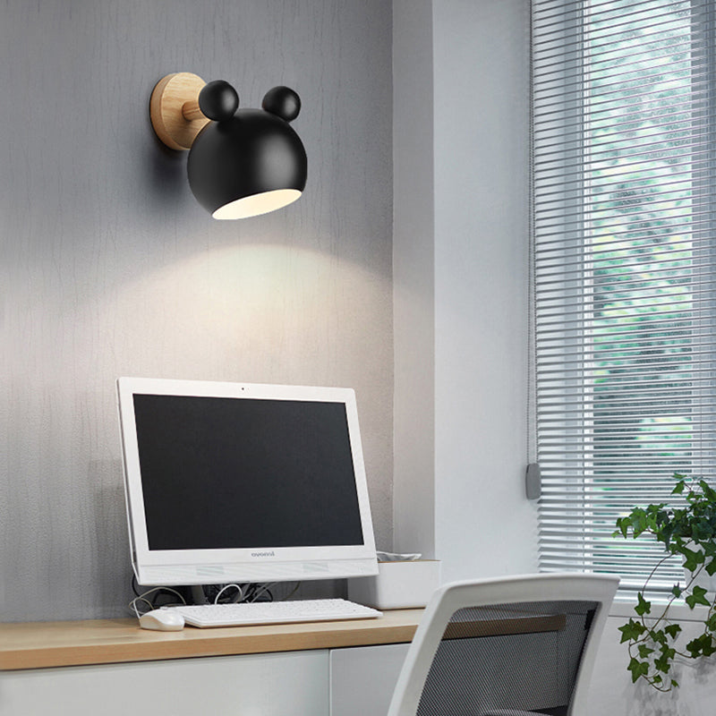 Wrought Iron Macaron Wall Sconce in Modern Concise Style Wooden Geometric Wall Lamp for Bedroom