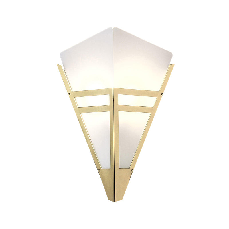 Tapered Wall Lighting Contemporary White Glass 1 Bulb Sconce Light Fixture in Gold