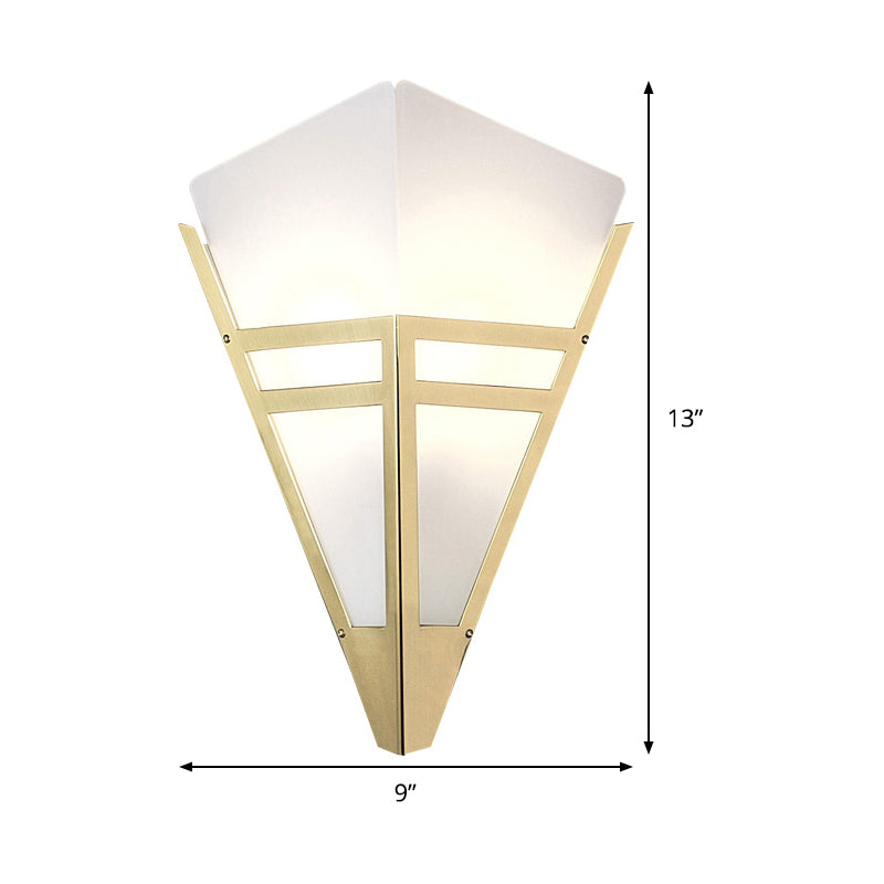 Tapered Wall Lighting Contemporary White Glass 1 Bulb Sconce Light Fixture in Gold