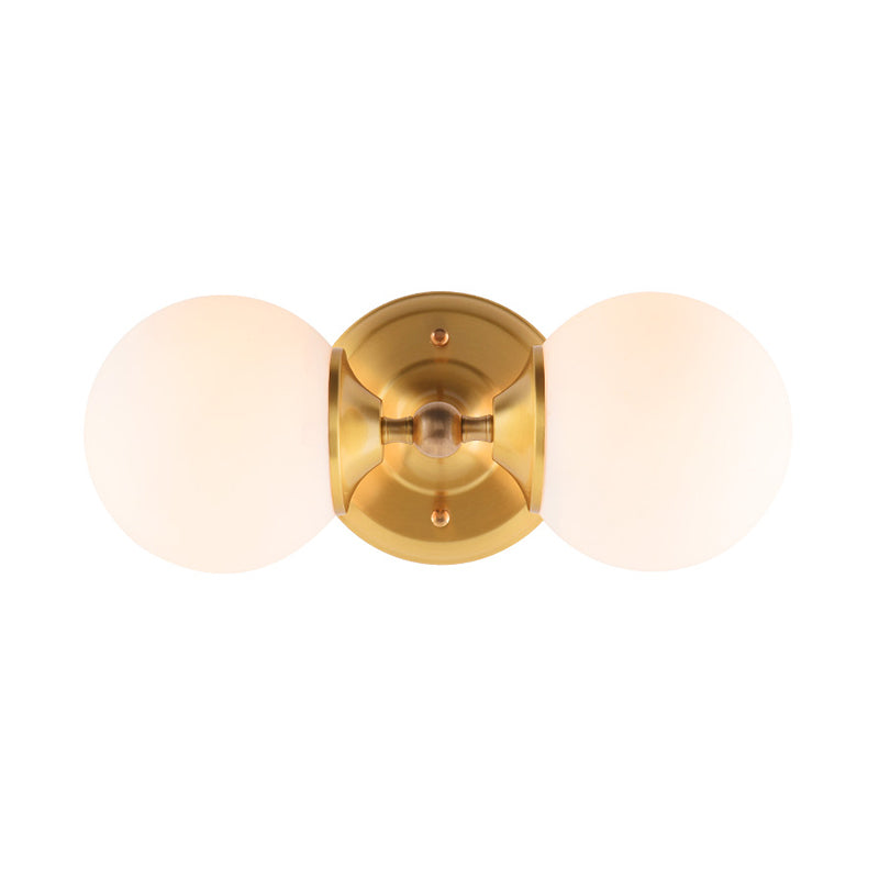Spherical Sconce Contemporary Milky Glass 2 Heads Wall Mount Light Fixture in Brass
