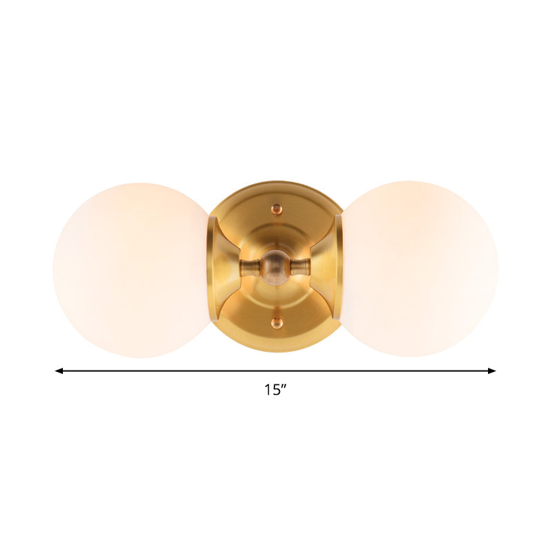 Spherical Sconce Contemporary Milky Glass 2 Heads Wall Mount Light Fixture in Brass