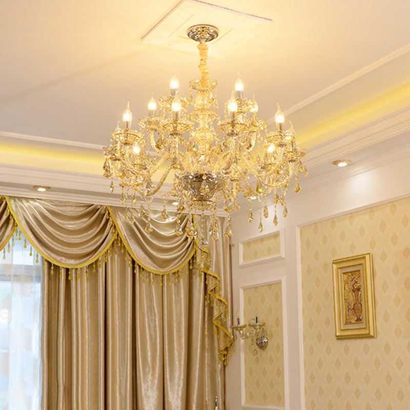 Gold Candle Pendant Light in Traditional Classic Style Glass Chandelier with Crystal Decoration