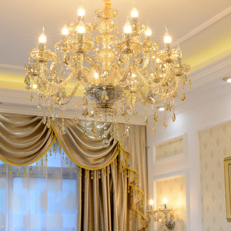 Gold Candle Pendant Light in Traditional Classic Style Glass Chandelier with Crystal Decoration