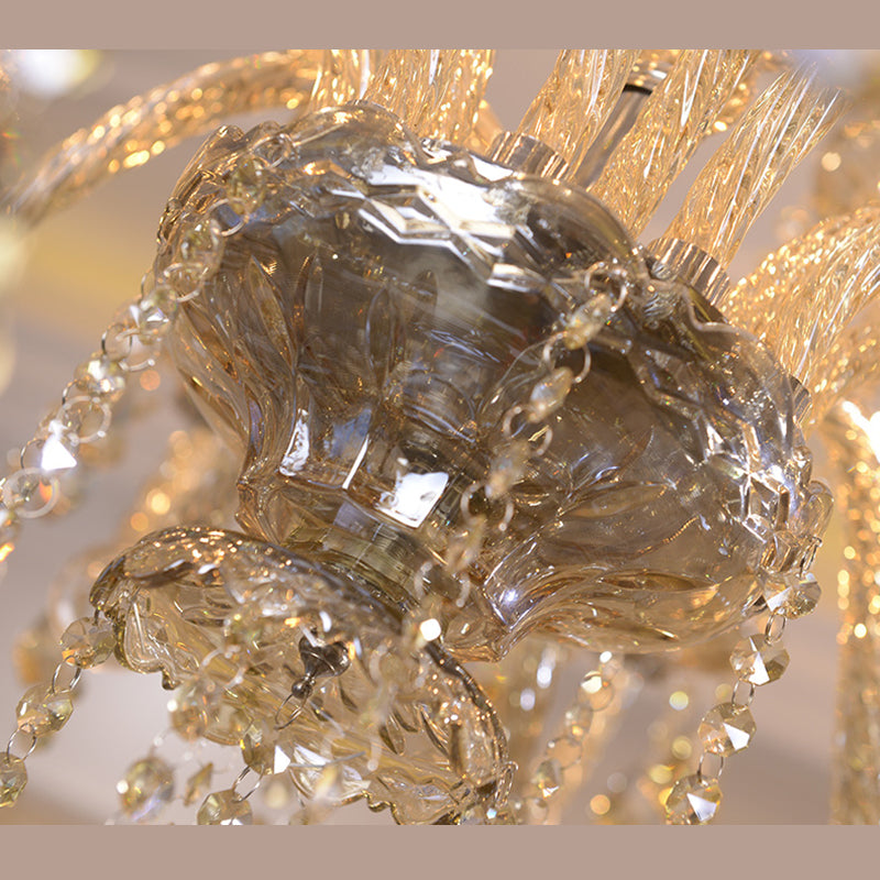 Gold Candle Pendant Light in Traditional Classic Style Glass Chandelier with Crystal Decoration