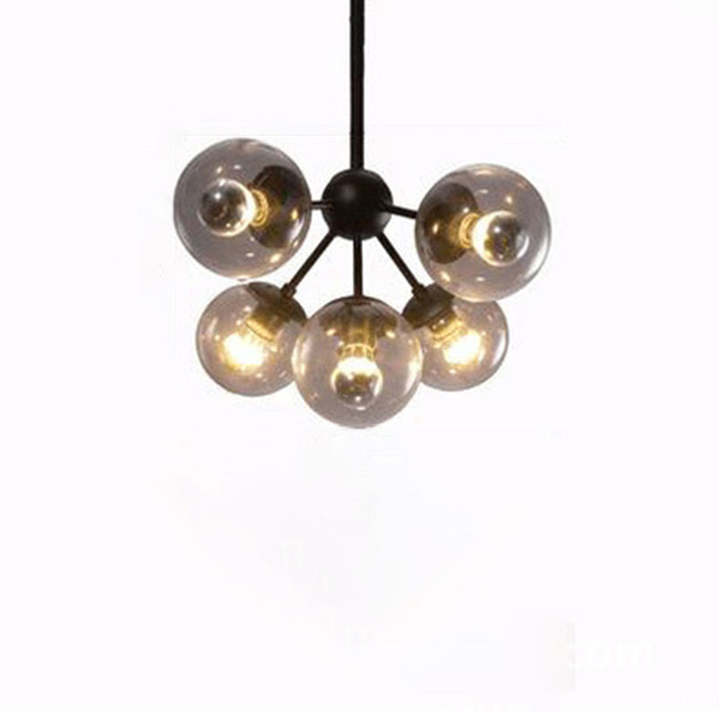 Black Radial Pendant Light in Industrial Vintage Style Wrought Iron Chandelier with Glass Shade
