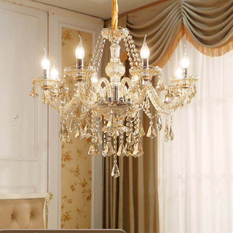 Traditional Luxury Candle Pendant Light Glass Chandelier with Crystal Decoration