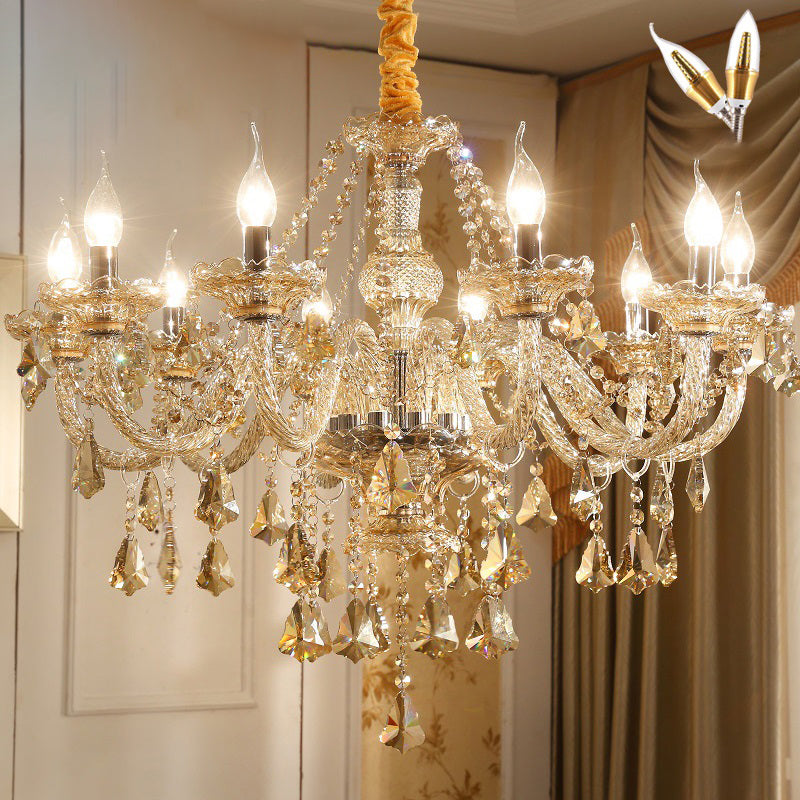 Traditional Luxury Candle Pendant Light Glass Chandelier with Crystal Decoration