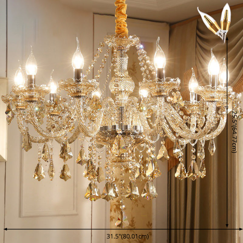 Traditional Luxury Candle Pendant Light Glass Chandelier with Crystal Decoration