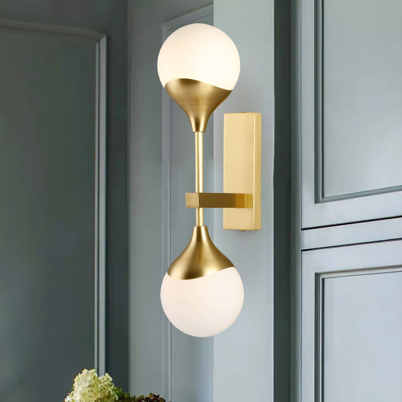 Modernist 2 Heads Wall Lighting Brass Global Sconce Light Fixture with Opal Glass Shade