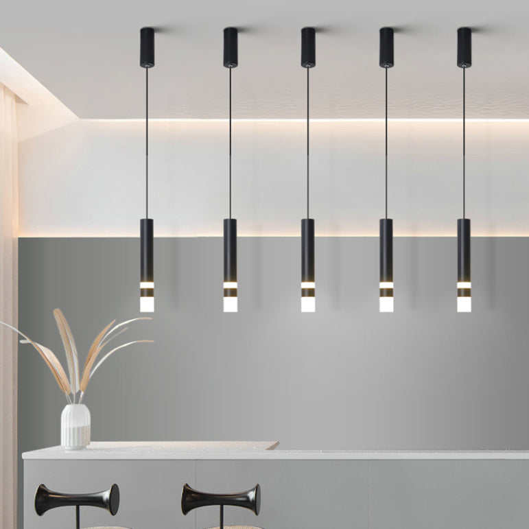 Modern Creative Cylindrical LED Pendant Light Wrought Iron Hanging Lamp with Acrylic Shade