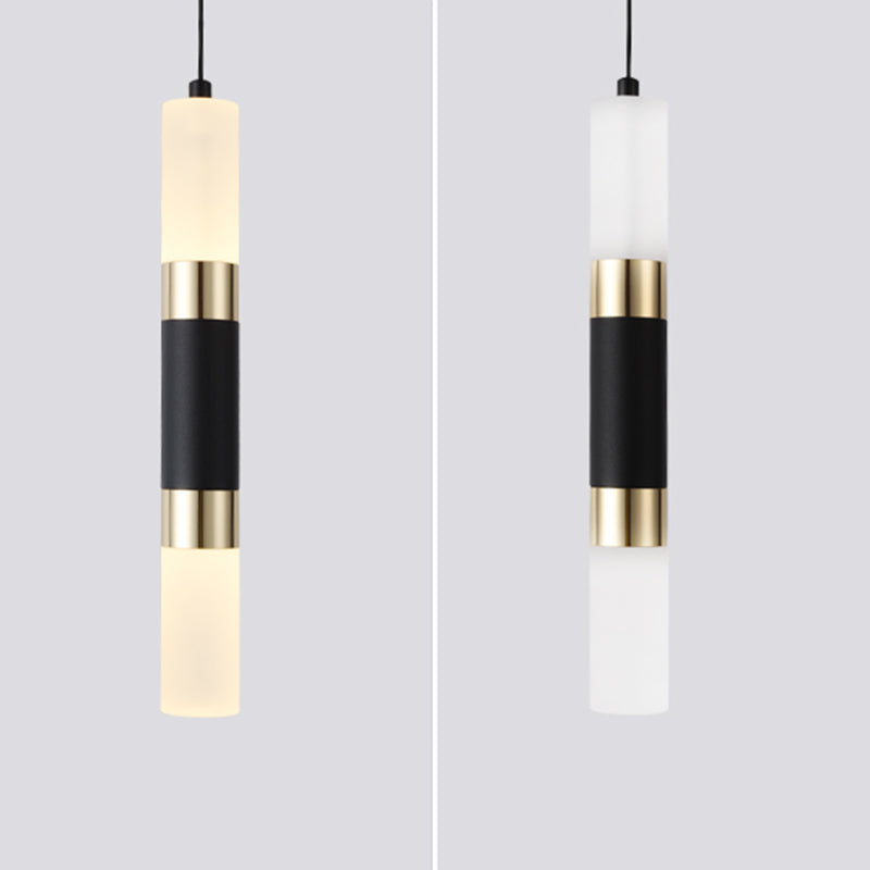 Pendante à LED cylindrique noire en simplicité moderne lampe suspendue en aluminium avec nuance acrylique