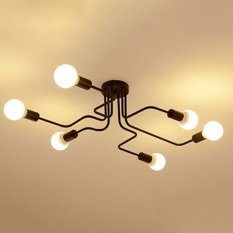 Black Sputnik Semi Flush Monte en estilo de techo de hierro forjado de estilo retro industrial para sala de estar