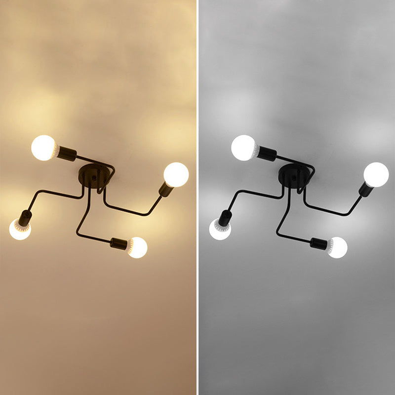 Black Sputnik Semi Flush Monte en estilo de techo de hierro forjado de estilo retro industrial para sala de estar
