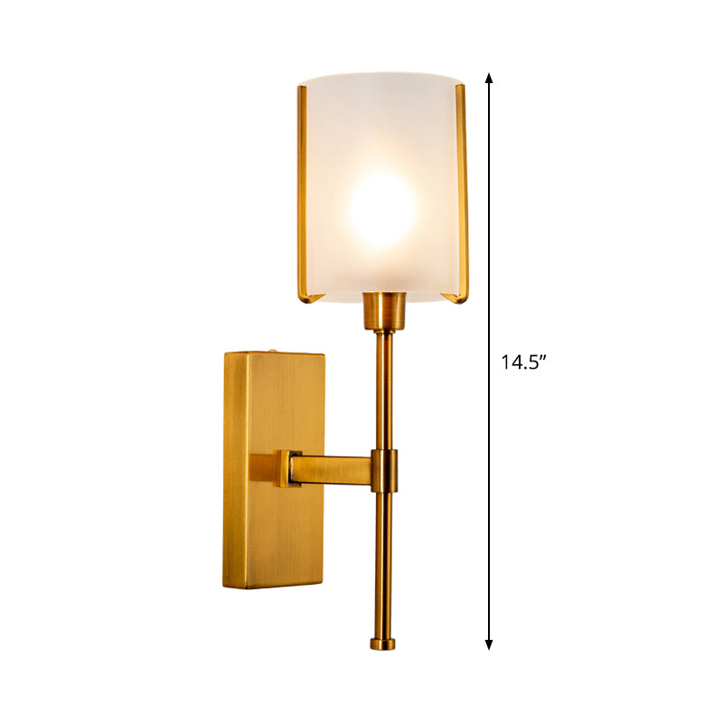 1 Head Cylinder Wall Lighting Modern Frosted Glass Sconce Light Fixture in Gold with Metal Pencil Arm